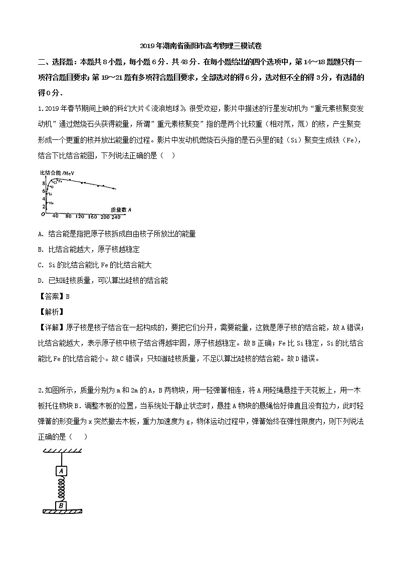 2019届湖南省衡阳市高三三模考试物理试题（解析版）第1页