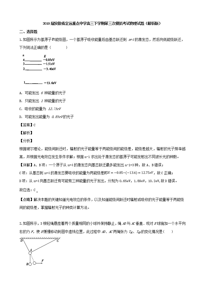 2019届安徽省定远重点中学高三下学期第三次模拟考试物理试题（解析版）01