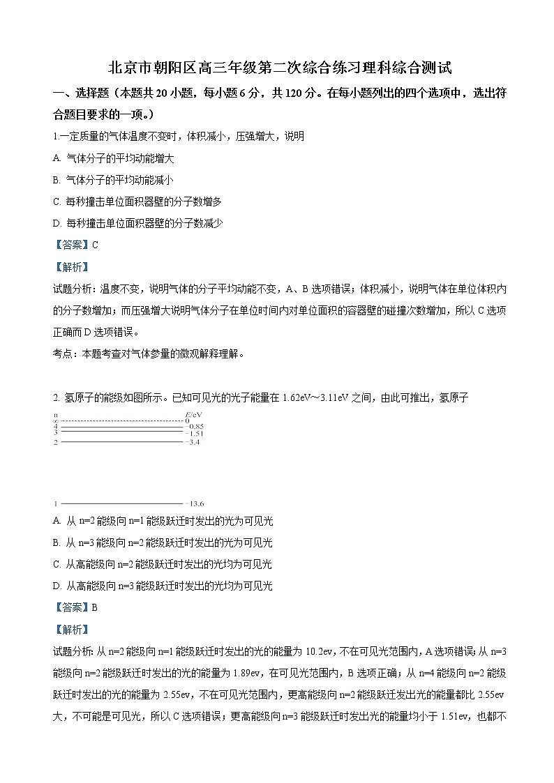 2019届北京市朝阳区高三下学期二模考试物理试卷（解析版）01