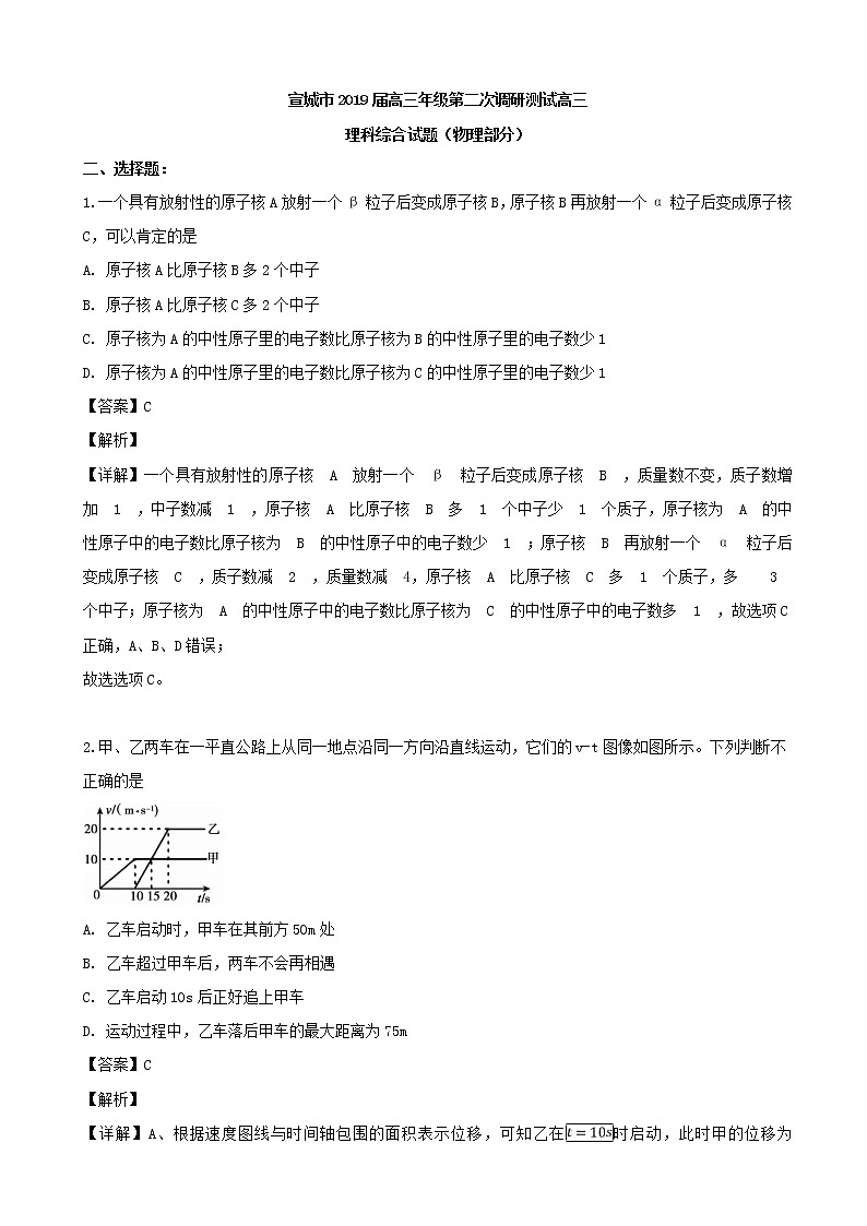 2019届安徽省宣城市高三第二次模拟考试理科综合物理试题（解析版）01
