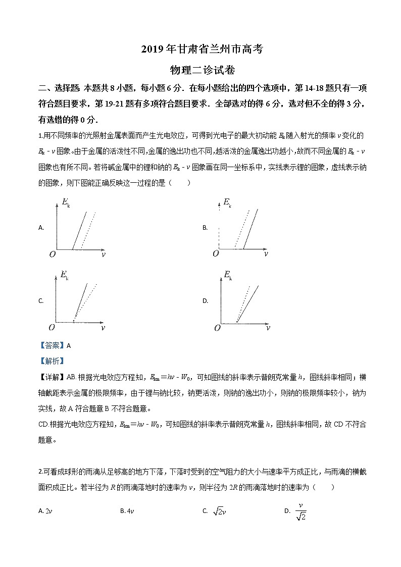 2019届甘肃省兰州市高三一模物理试题（解析版）01