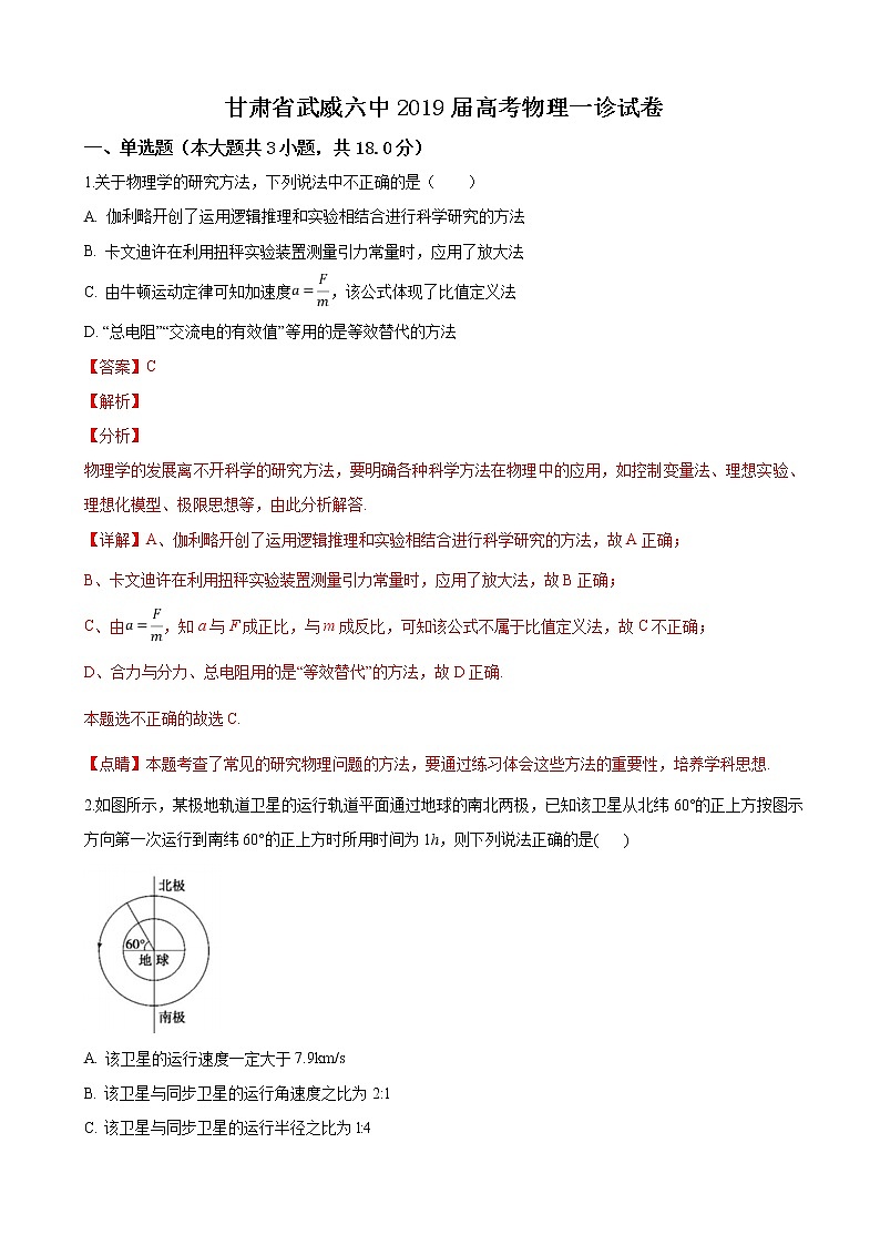 2019届甘肃省武威市第六中学高三下学期一诊物理试卷（解析版）第1页