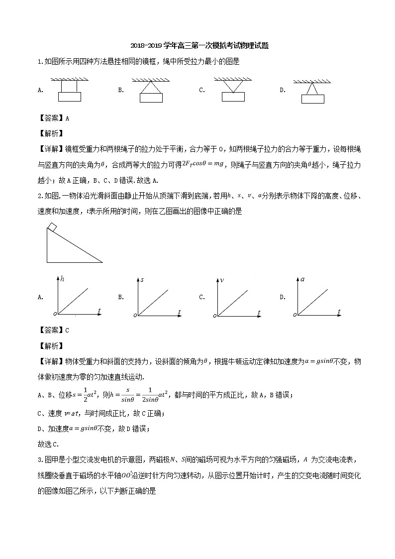 2019届广东省珠海市高三第一次模拟考试物理试题（解析版）01