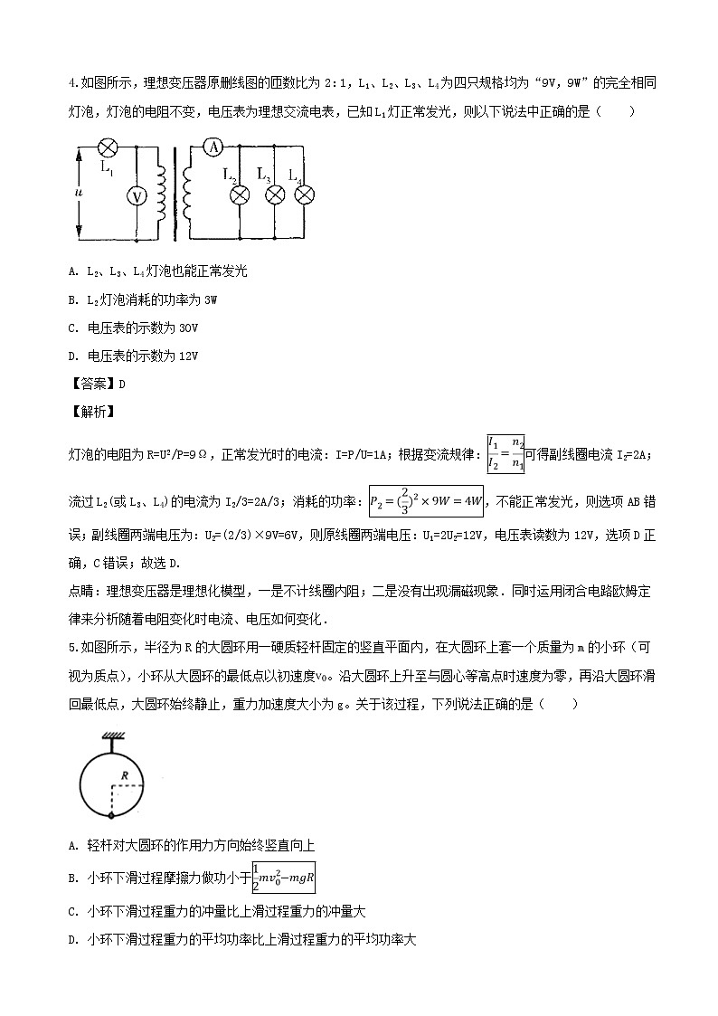 2019届安徽省定远县育才学校高三下学期第二次模拟考试物理试题（解析版）03