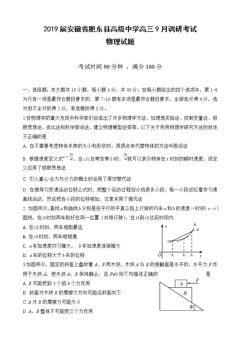2019届安徽省肥东县高级中学高三9月调研考试物理试题01