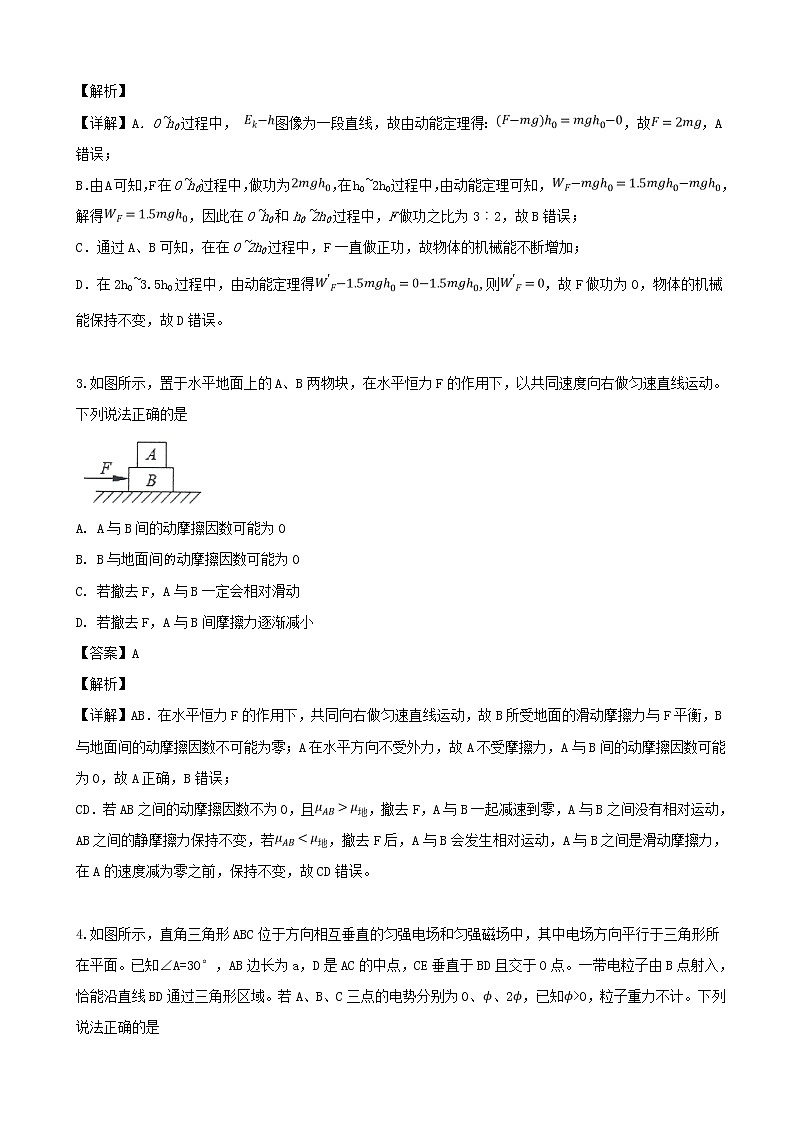 2019届安徽省合肥市高三第二次教学质量检测理科综合物理试题（解析版）02