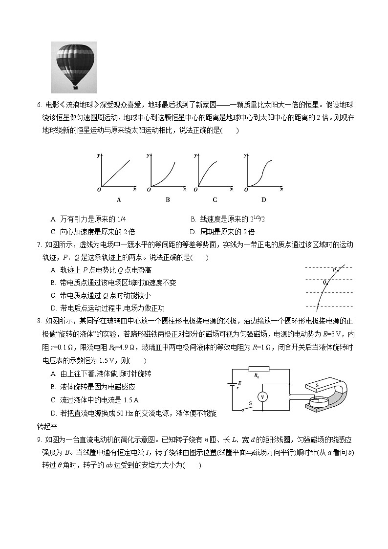 2020届浙江省杭州建人高复高三下学期4月模拟测试  物理02