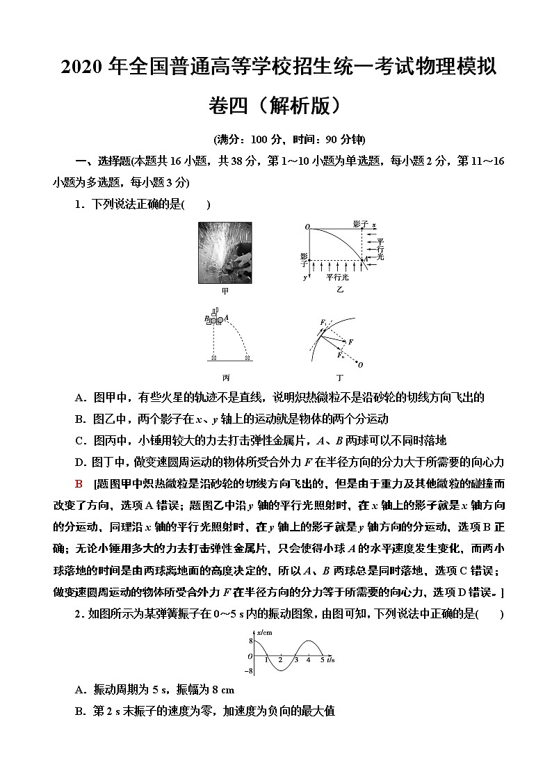 2020年全国普通高等学校招生统一考试物理模拟卷四（解析版）第1页