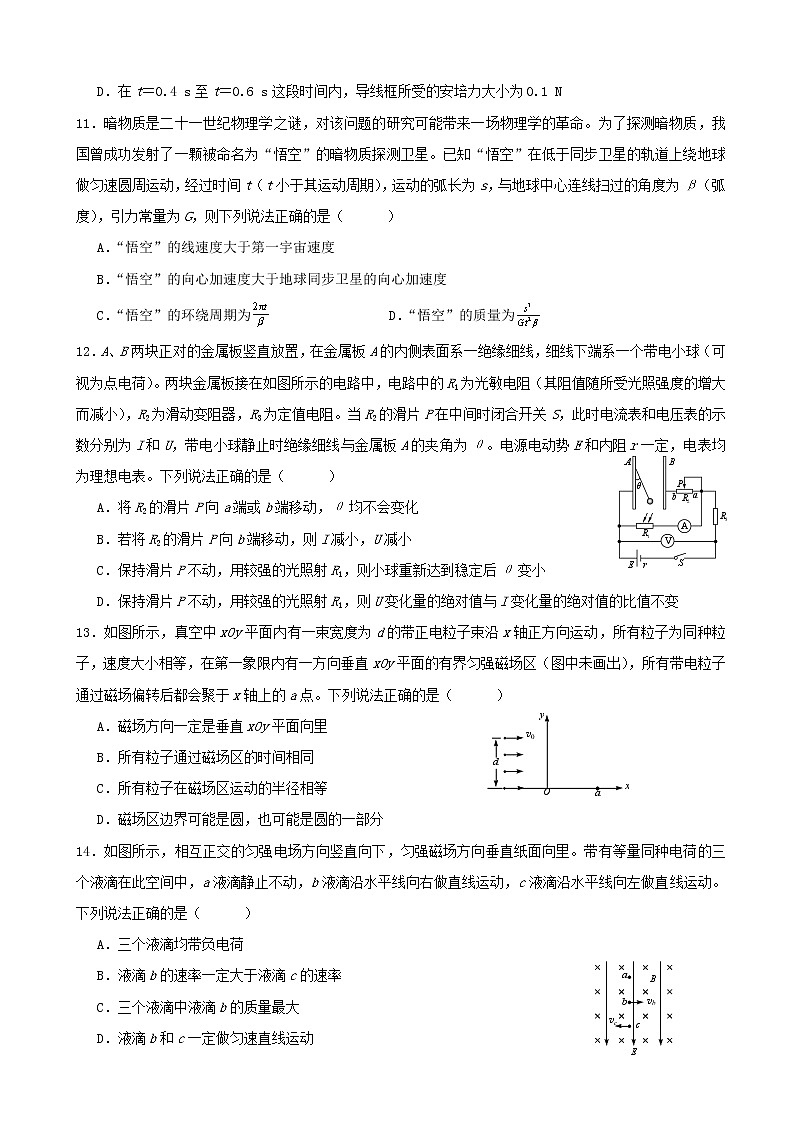 2020届黑龙江省哈尔滨市第六中学高三上学期第三次调研考试物理试题03