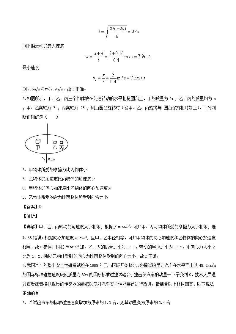 2020届吉林省吉林市高三上学期第一次调研测试物理试题（解析版）02