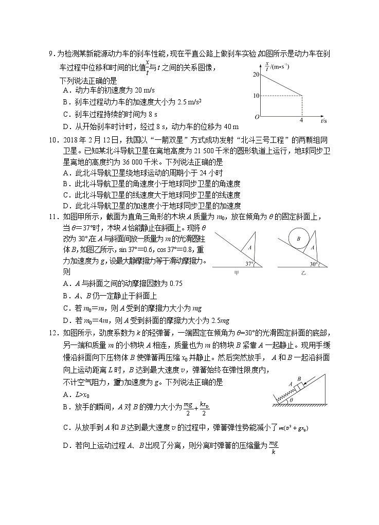 2020届湖南省永州市高三高考第一次模拟考试物理试题03