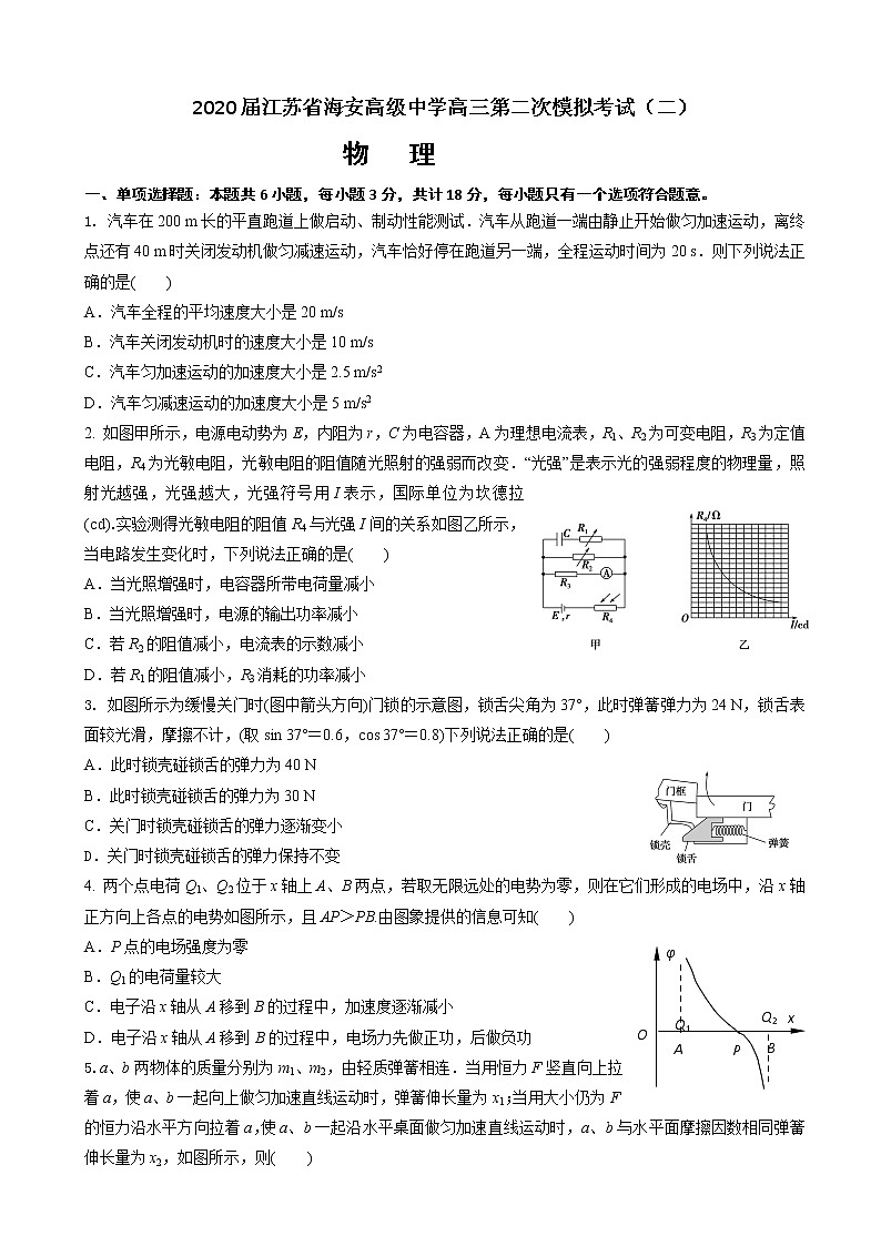 2020届江苏省海安高级中学高三第二次模拟考试物理试题（word版）01