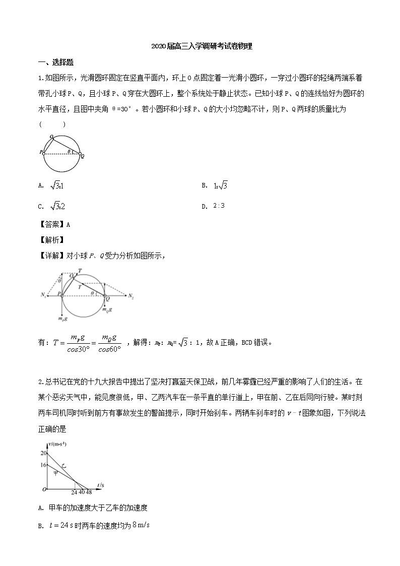 2020届河南省名师联盟高三入学调研物理试题（解析版）01