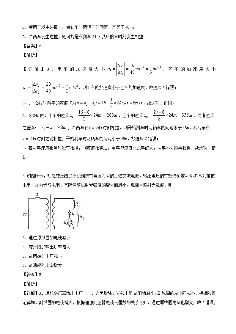 2020届河南省名师联盟高三入学调研物理试题（解析版）02