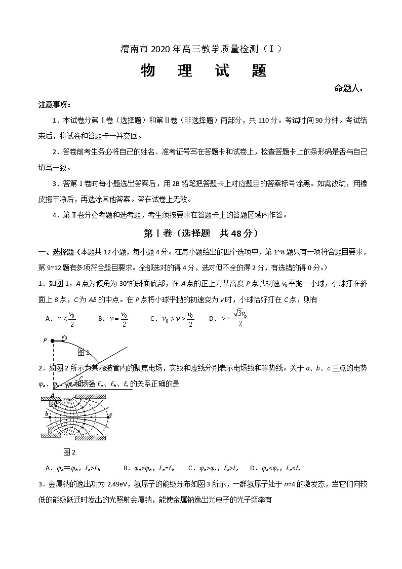 2020届陕西省渭南市高三上学期期末教学质量检测（Ⅰ）物理试题01