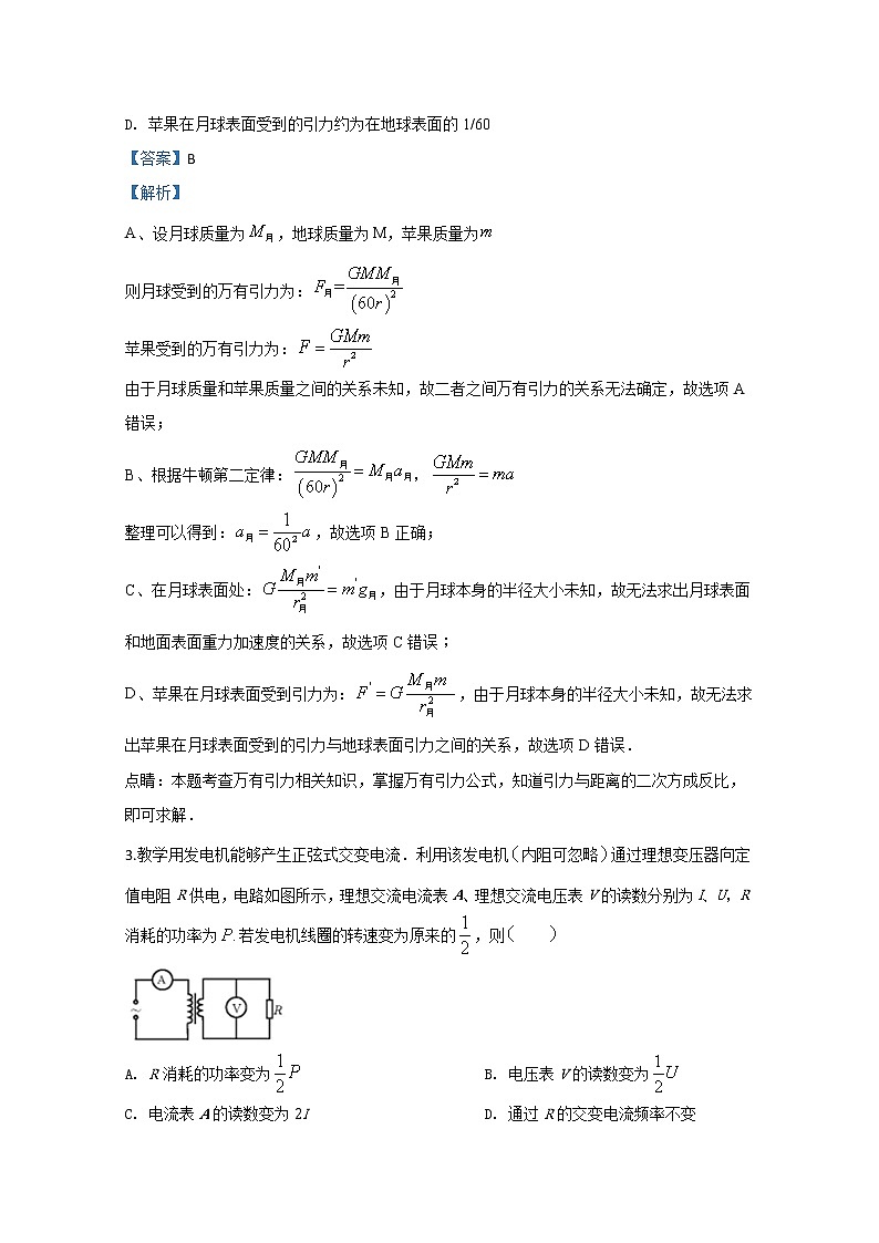 天津市河北区2020届高三下学期总复习质量检测（一）物理试题02