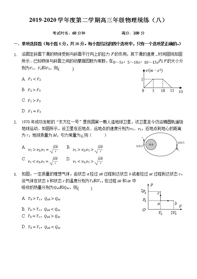 天津市南开翔宇学校2020届高三下学期第八次统练物理试题01