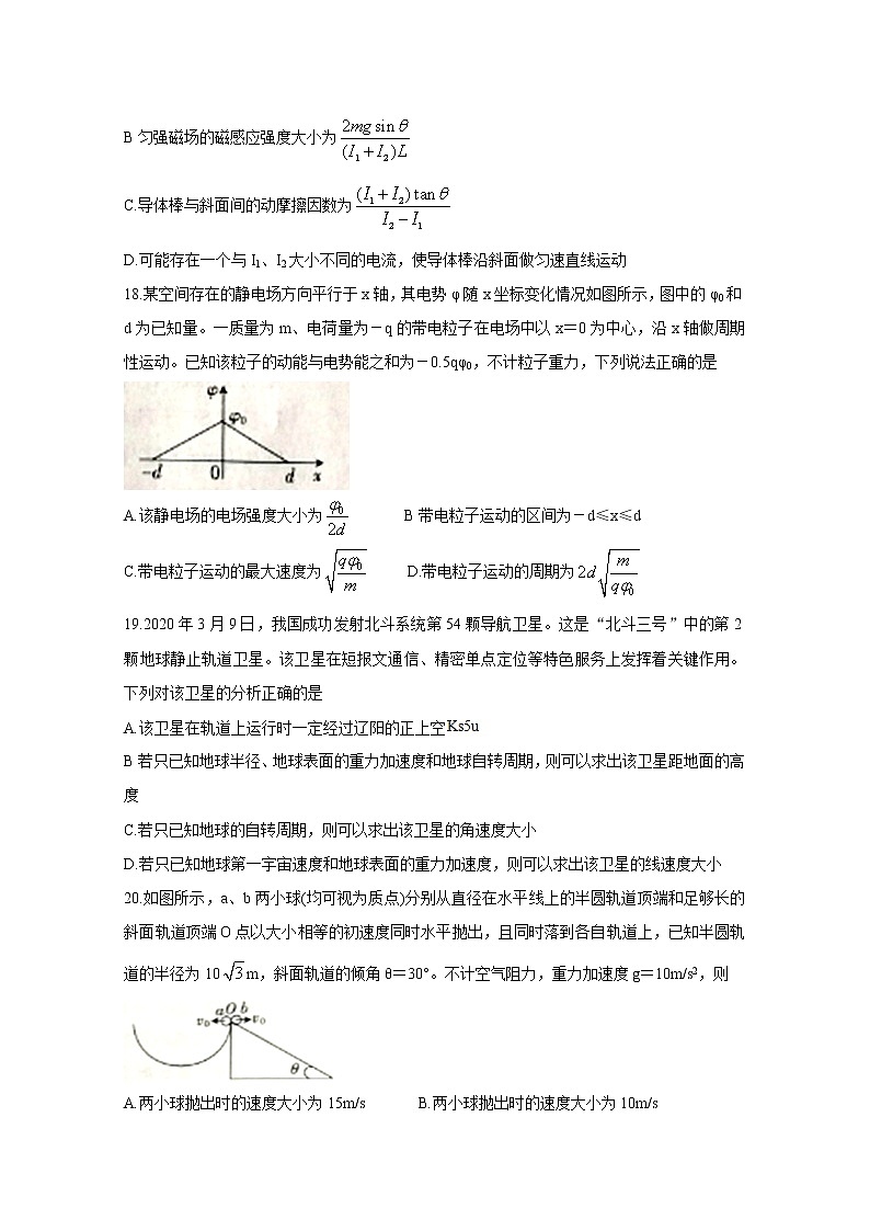 辽宁省辽阳市2020届高三二模考试 物理第2页