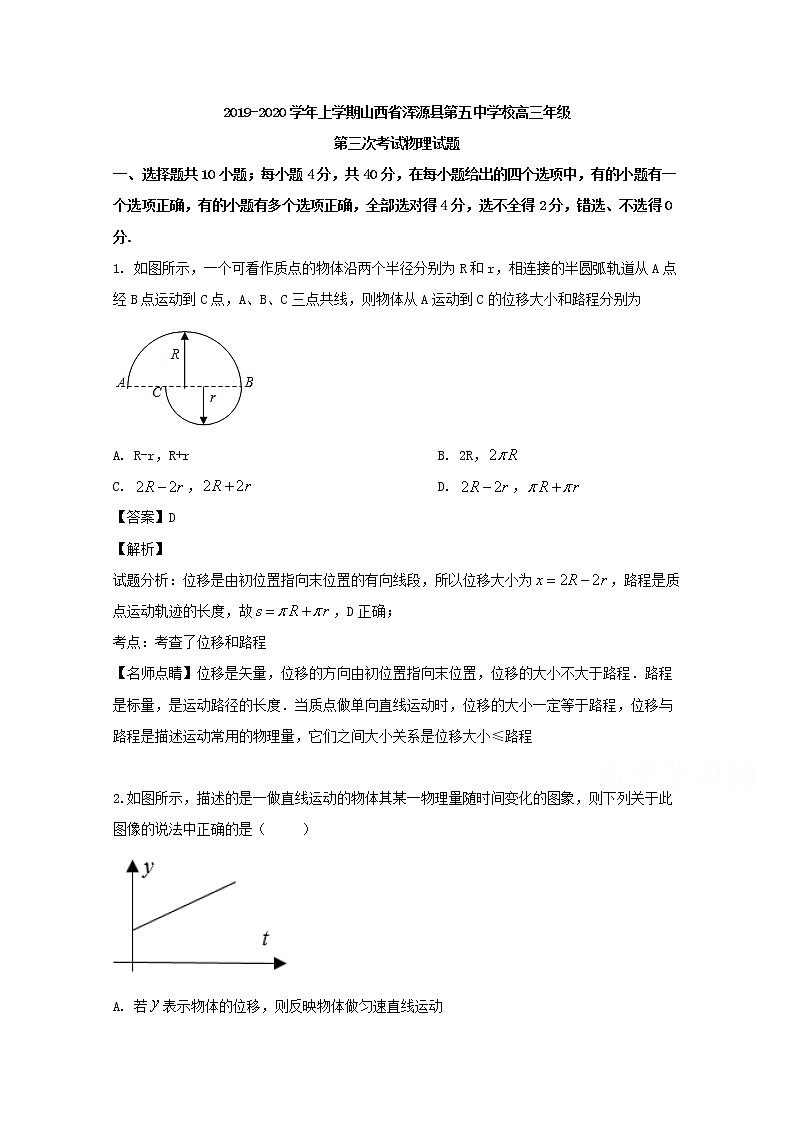 山西省浑源县第五中学2020届高三上学期第三次考试物理试题01