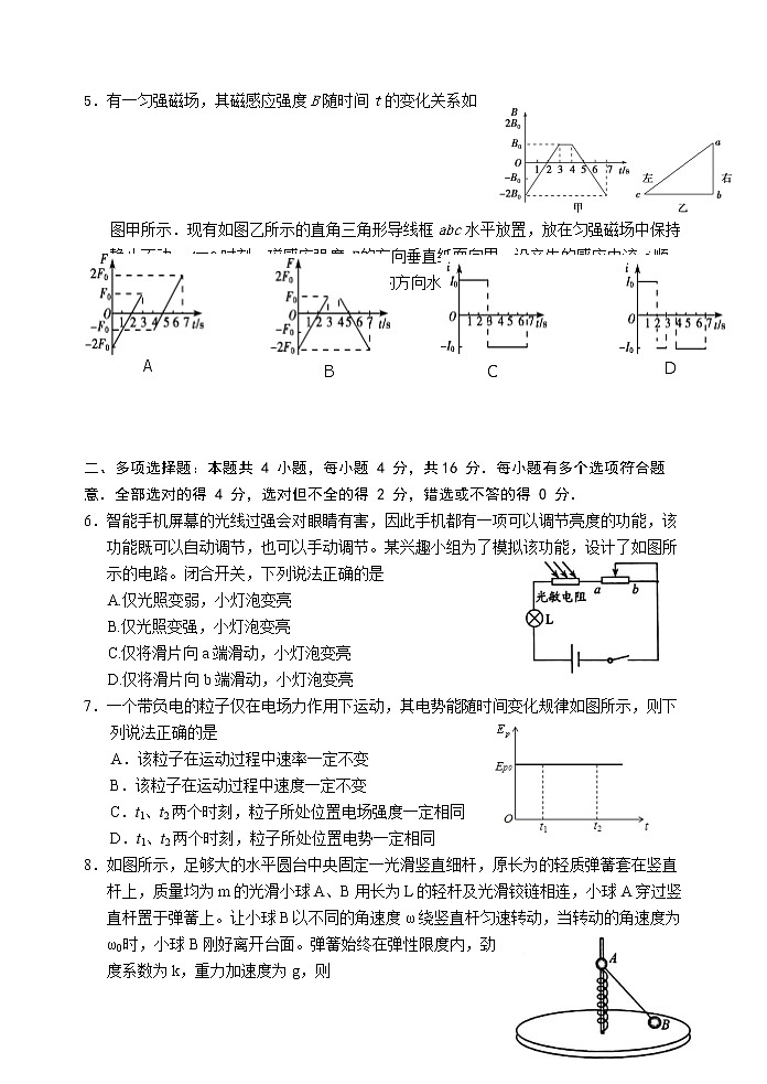 江苏省盐城市伍佑中学2020届高三下学期网上授课阶段考试物理试题第2页
