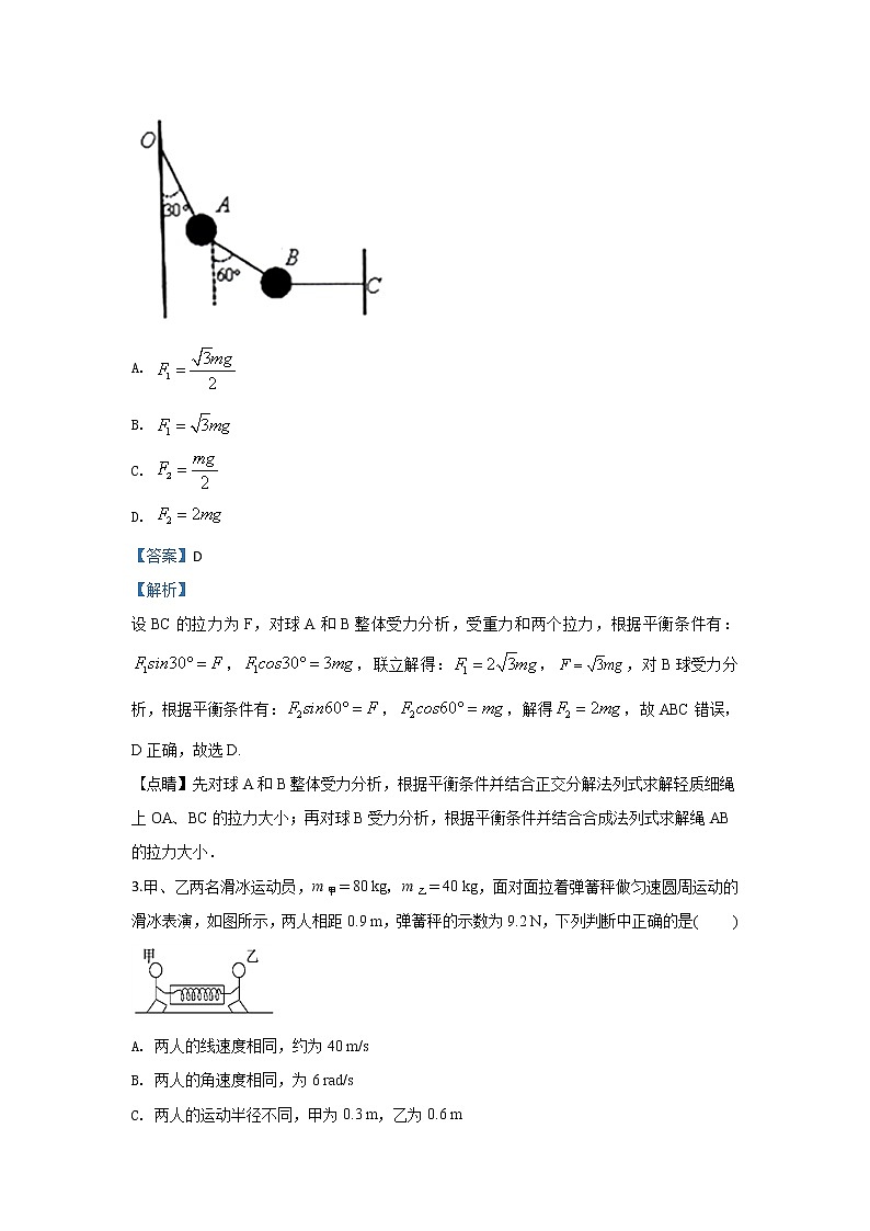 甘肃省酒泉市敦煌中学2020届高三上学期调研考试物理试题02