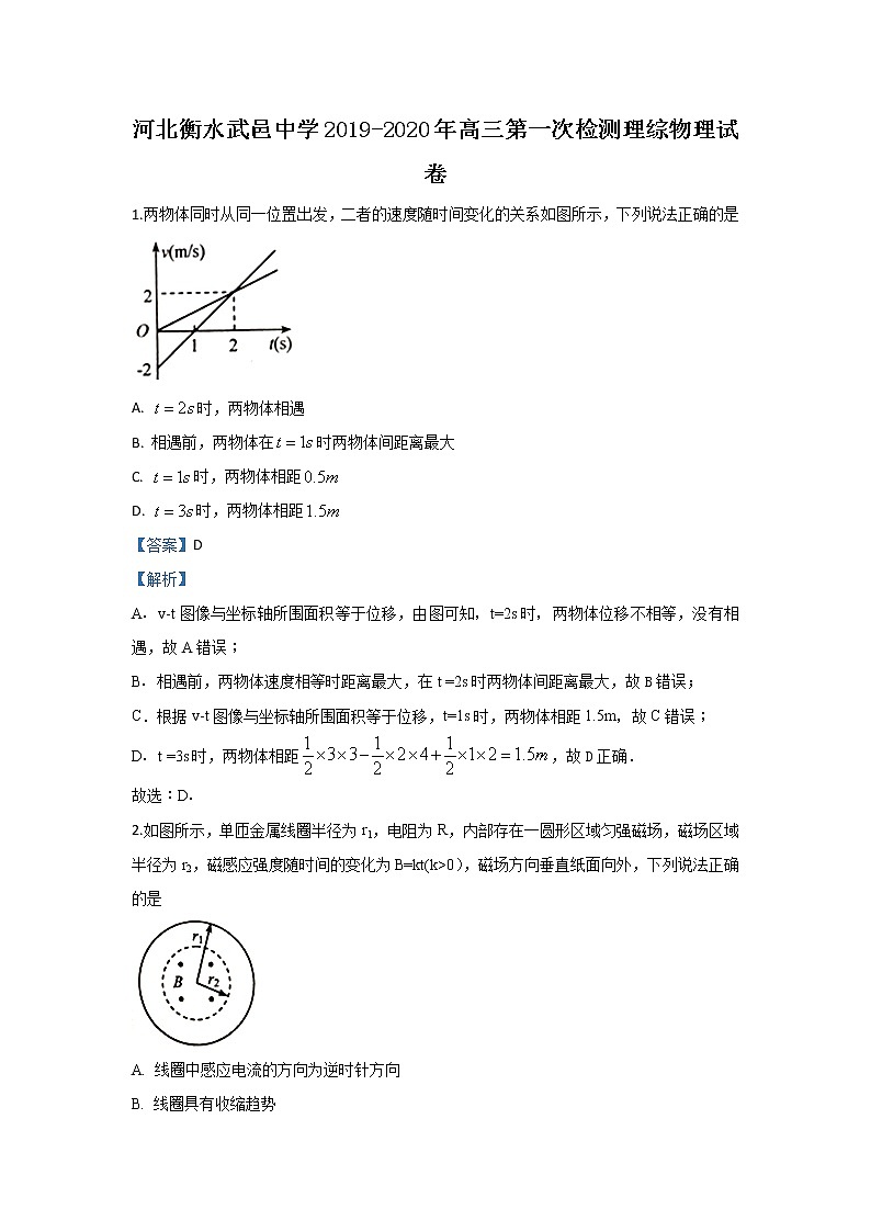 河北省衡水武邑中学2020届高三上学期第一次检测物理试题01