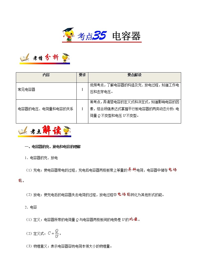 考点35 电容器——备战2021年高考物理考点一遍过01