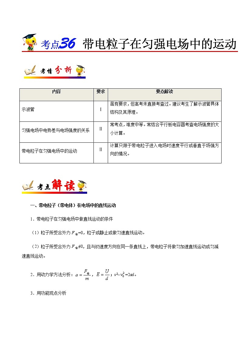 考点36 带电粒子在匀强电场中的运动——备战2021年高考物理考点一遍过第1页