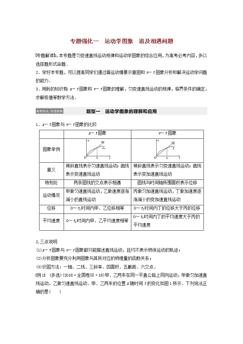 2021高考物理一轮复习第一章运动的描述匀变速直线运动专题强化一运动学图象追及相遇问题学案作业（含解析）新人教版01