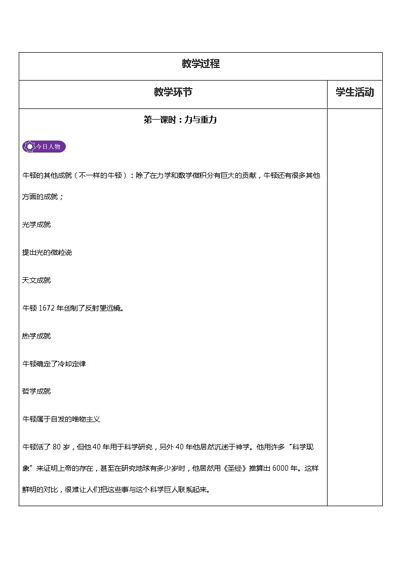 【暑假预习班】2020年高中物理必修一1.5《力，重力，弹力》教学设计03