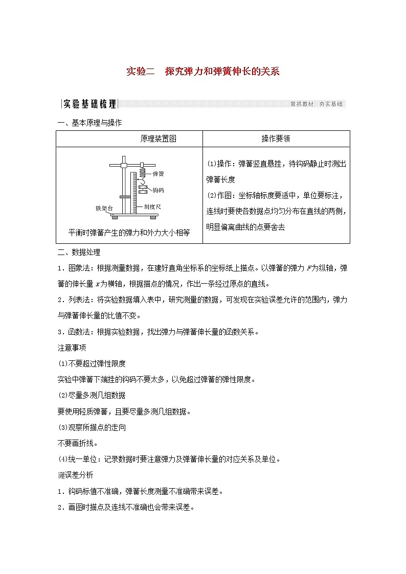 2021高考物理一轮复习第二章相互作用实验二探究弹力和弹簧伸长的关系学案作业（含解析）新人教版必修101