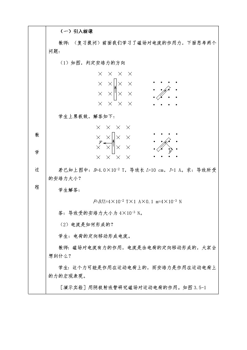 人教版高中物理选修3-1全册教案3.5磁场对运动电荷的作用02