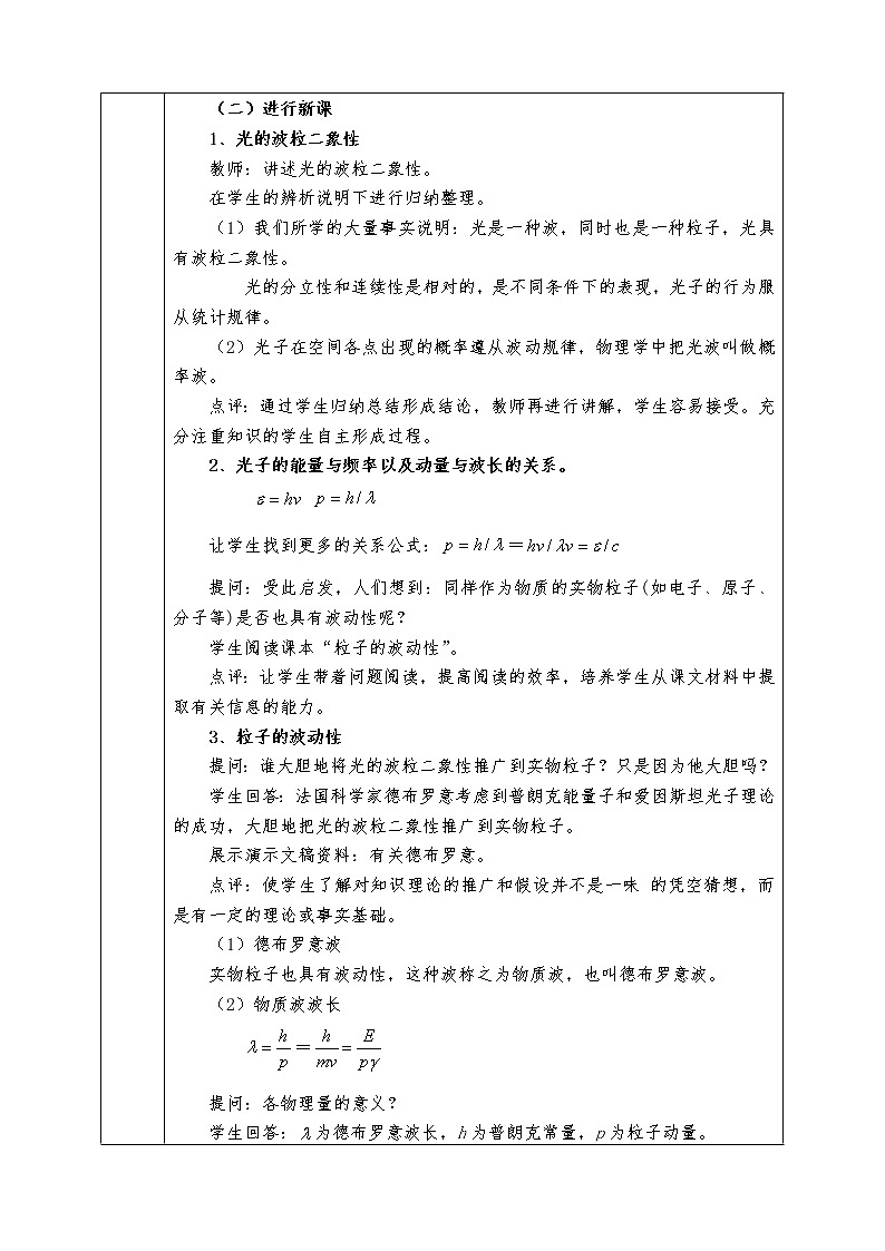 人教版高中物理选修3-5全册教案17.3  崭新的一页：粒子的波动性02
