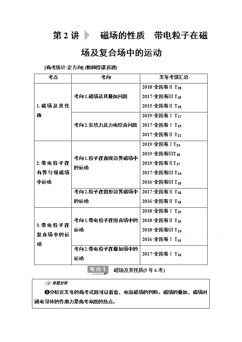 2020物理二轮教师用书：第1部分专题3第2讲磁场的性质　带电粒子在磁场及复合场中的运动01