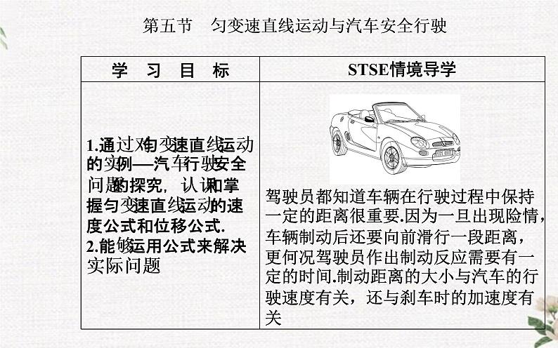 第二章 第五节 匀变速直线运动与汽车安全行驶 PPT课件02