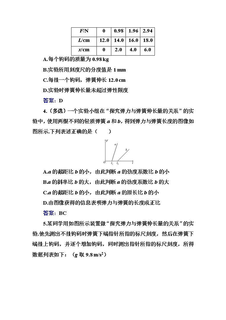 第三章 实验：探究弹簧力与形变量的关系 课时训练（含解析）第2页