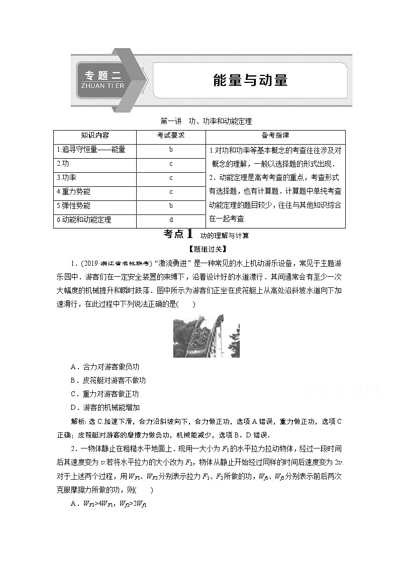 2020浙江高考物理二轮讲义：专题二第一讲　功、功率和动能定理01