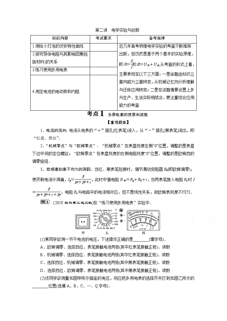 2020浙江高考物理二轮讲义：专题六第二讲　电学实验与创新第1页