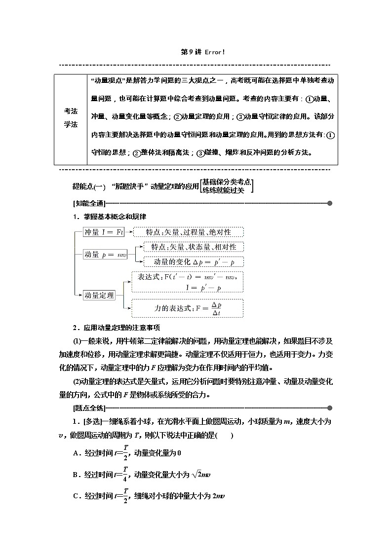 2019版高考物理通用版二轮复习讲义：第一部分第一板块第9讲技法专题——巧用“动量观点”解决力学选择题01