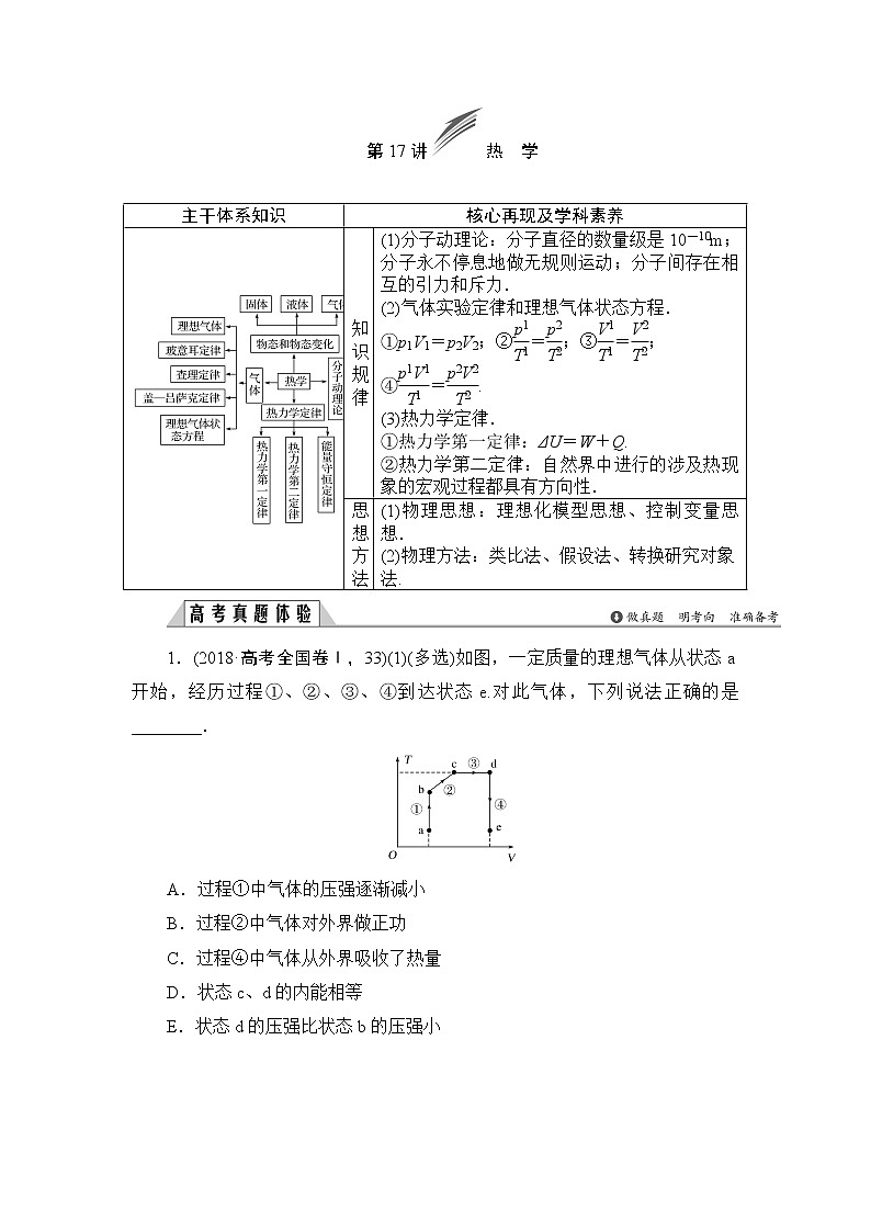 2019版高中物理二轮专题复习教师用书：专题七第17讲热　学01