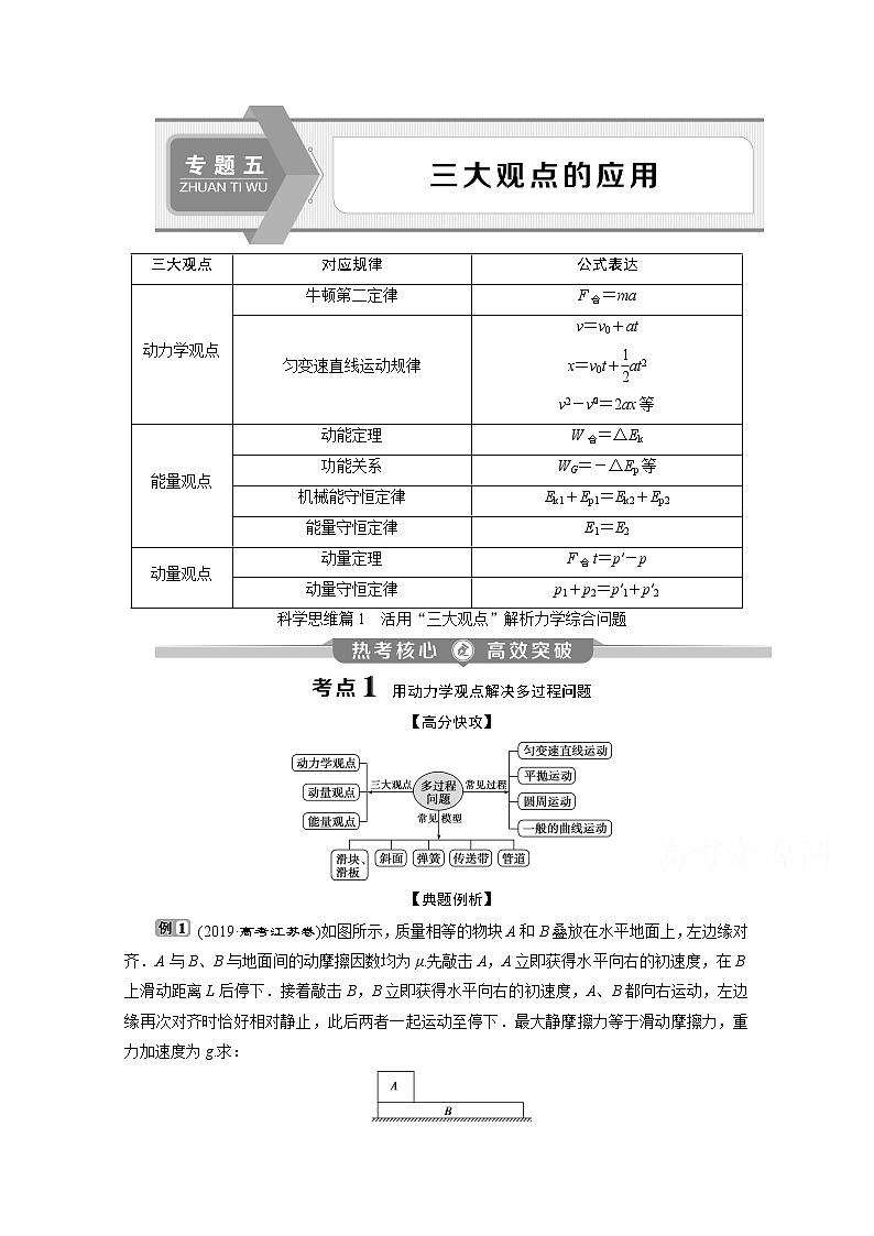 2020江苏高考物理二轮讲义：专题五科学思维篇1　活用“三大观点”解析力学综合问题第1页