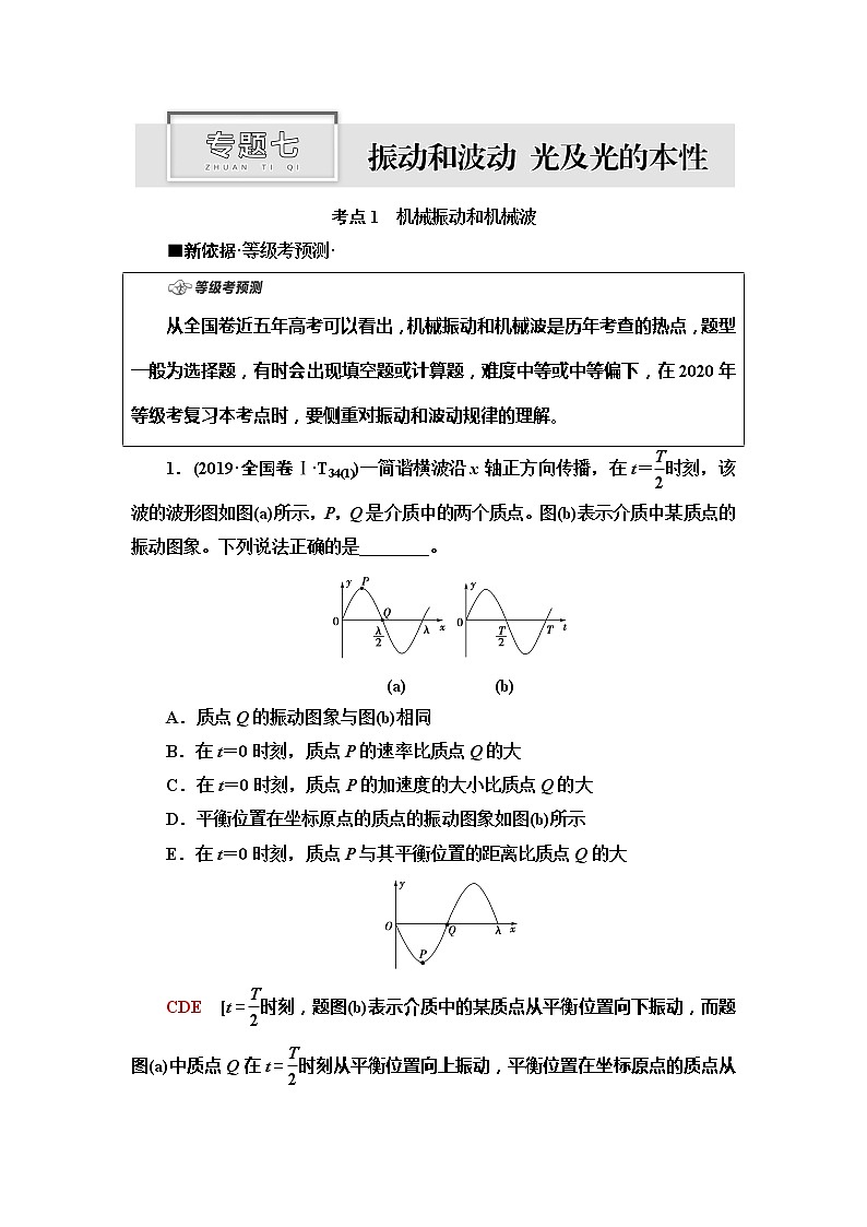 2020新课标高考物理二轮复习教师用书：第1部分专题7　振动和波动　光及光的本性01