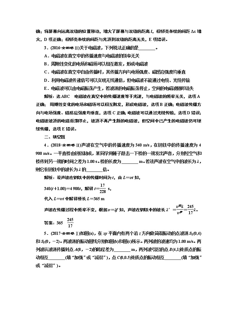 2019版二轮复习物理通用版讲义：第一部分专题六第二讲振动和波动光学02