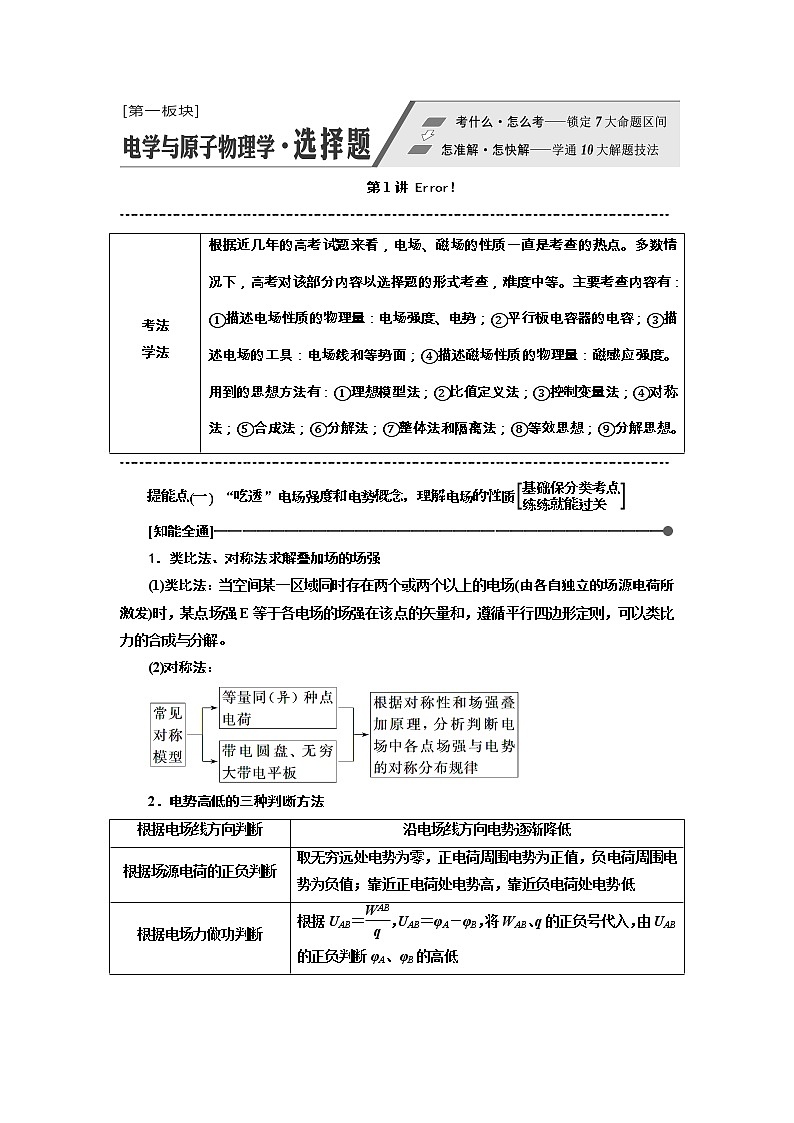 2019版高考物理通用版二轮复习讲义：第二部分第一板块第1讲抓住“两类场的本质”理解电、磁场的性质第2页