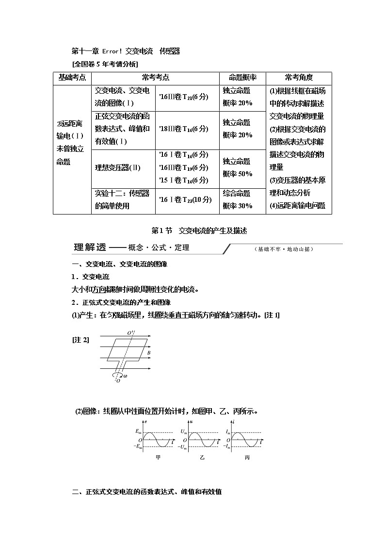 2020版高考一轮复习物理通用版讲义：第十一章第1节交变电流的产生及描述01