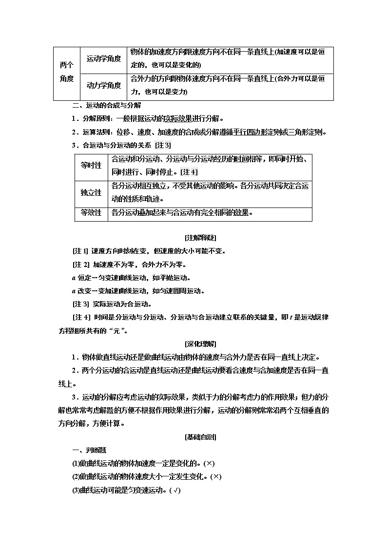 2020版高考一轮复习物理通用版讲义：第四章第1节曲线运动运动的合成与分解第2页