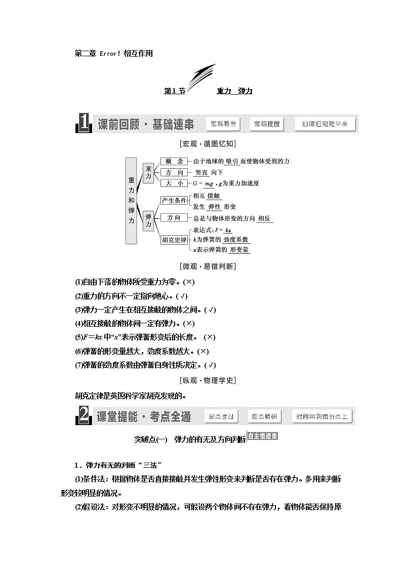 2020版高考物理一轮复习江苏专版讲义：第二章第1节重力弹力01