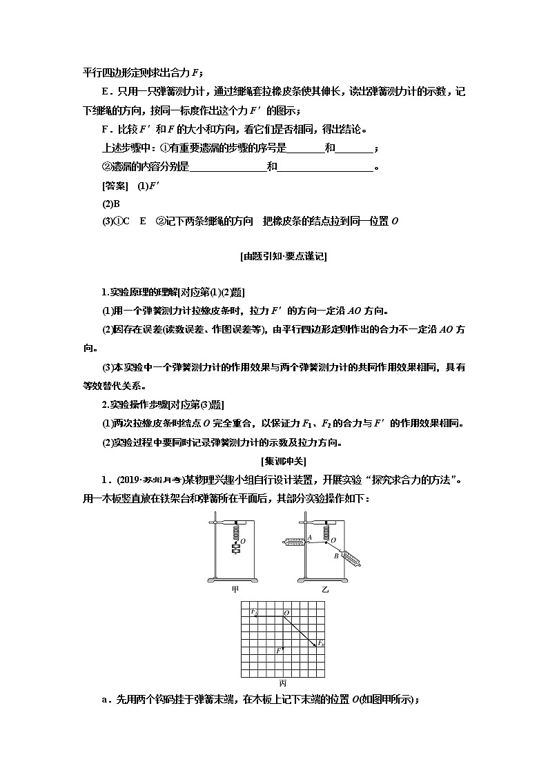 2020版高考物理一轮复习江苏专版讲义：第二章实验二力的平行四边形定则02