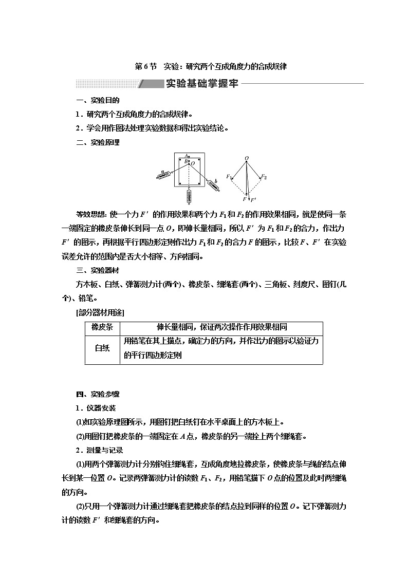 2020版高考物理一轮复习新课改省份专用讲义：第二章第6节实验：研究两个互成角度力的合成规律01