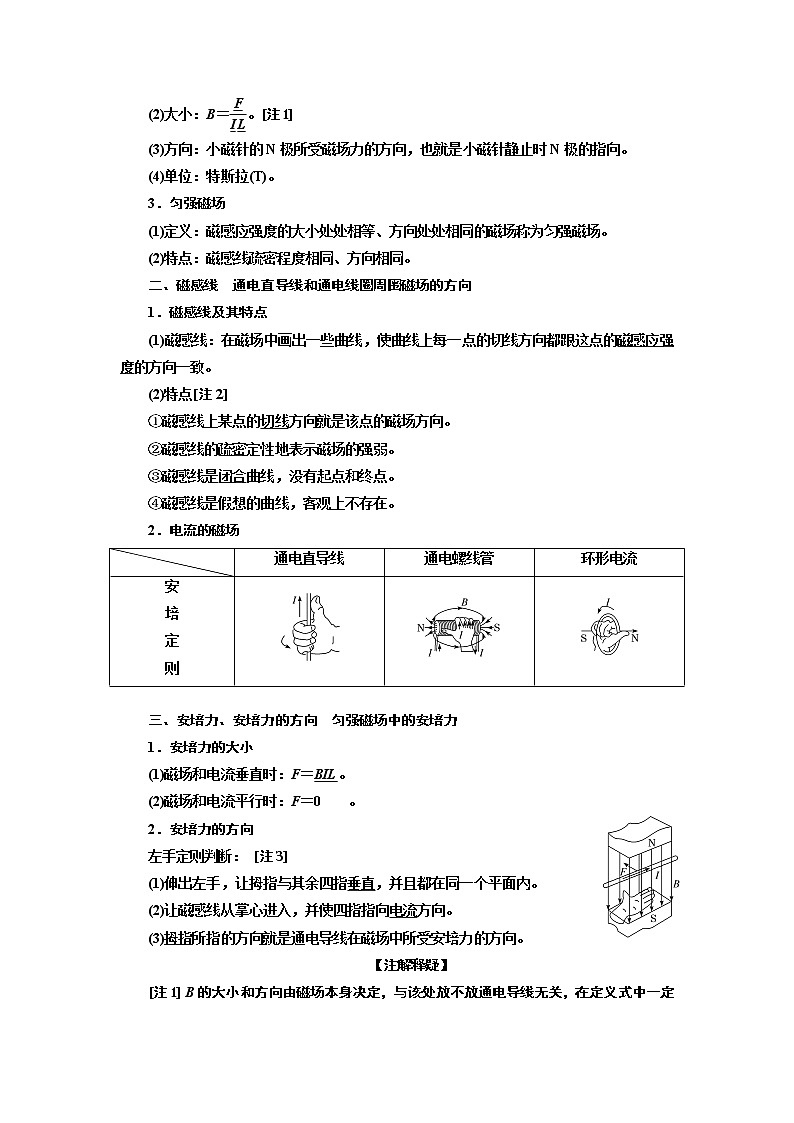 2020版高考一轮复习物理通用版讲义：第九章第1节磁场的描述磁场对电流的作用02